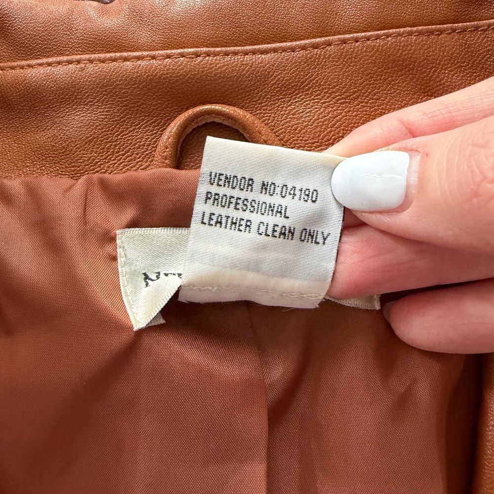 Newport News Women’s 10 Leather Caramel 3/4 Wide Flare Sleeve Blazer | SKU 0134 - Picture 6 of 7